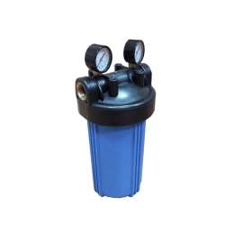 Корпус фильтра Kristal Filter Big Blue 10" NT 1" (манометр, кронштейн, латунные вставки), фото 