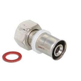 Муфта МП пресс с накидной гайкой 20x1/2" VALTEC, Диаметр трубы МП: 20, Размер муфты с резьбой: 20x1/2", фото 