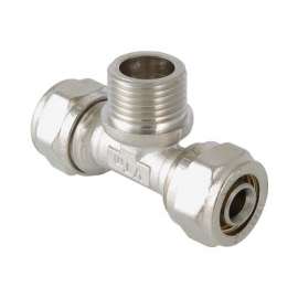 Тройник МП обжимной с НР 26x3/4"x26 VALTEC, Диаметр трубы МП: 26, Размер: 26x3/4"x26, фото 