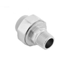 Муфта полипропиленовая резьбовая разъемная с металлической НР 20x1/2" (под трубу)  сер. HEISSKRAFT, Диаметр трубы ППР: 20, Размер разъемная с металлической НР: 20x1/2" (под трубу), фото 
