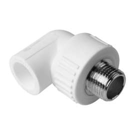 Угол резьбовой полипропиленовый с металлической НР 20x3/4" бел. AQUALINK, Размер с металлической НР: 20x3/4", Диаметр трубы ППР: 20, фото 