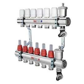 Коллекторная группа со встроенными расходомерами 1",7x3/4", "евроконус" VALTEC, Диаметр коллектора: 1", Количество выходов: 7, фото 
