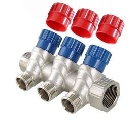 Коллектор НР с регулирующими вентелями(красный+синий) 3/4",3x1/2" VALTEC, фото 