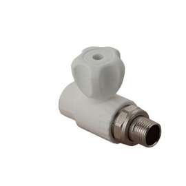 Кран шаровой для подключения радиатора прямой полипропиленовый 25x3/4" бел., Диаметр трубы ППР: 25, фото 