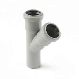Тройник внутр. канализация D 110x110 угол 45° PRO AQUA, Диаметр канализационной трубы: 110, Размер тройника канализации: D 110x110 угол 45°, фото 