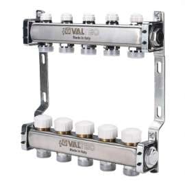 Коллекторная группа из нерж. стали с регулирующими и балансировочными клапанами (582) 1",6x3/4", "ев, Диаметр коллектора: 1", Количество выходов: 6, фото 