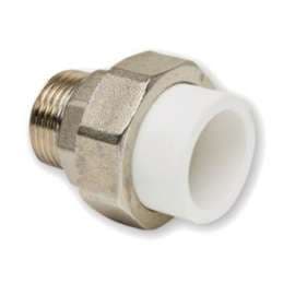 Муфта полипропиленовая резьбовая разъемная с металлической НР 20x1/2"  бел., фото 