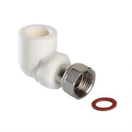Угол резьбовой полипропиленовый с накидной гайкой 25x3/4" бел. VALTEC, Размер с накидной гайкой: 25x3/4", Диаметр трубы ППР: 25, фото 