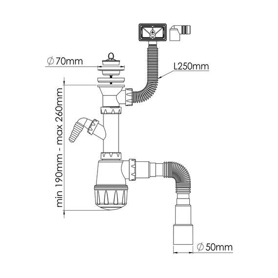 Сифон для мойки с прямоугольным переливом NOVA PLASTIK, фото , изображение 2