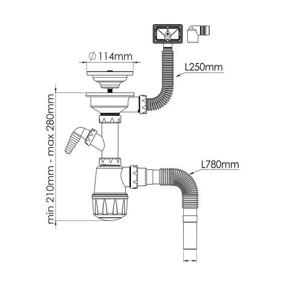Сифон с прямоугольным переливом для железной мойки NOVA PLASTIK, фото , изображение 2
