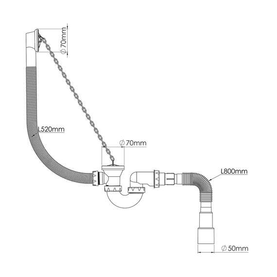 Сифон для ванны c металлической цепочкой NOVA PLAST, фото , изображение 2