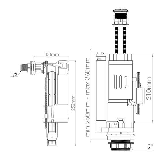 Арматура для смывного бачка 1/2"-3/8" боковое подключение NOVA PLASTIK, фото , изображение 3