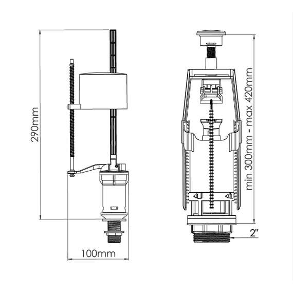 Арматура для смывного бачка универсальная нижнее подключение NOVA PLASTIK, фото , изображение 2