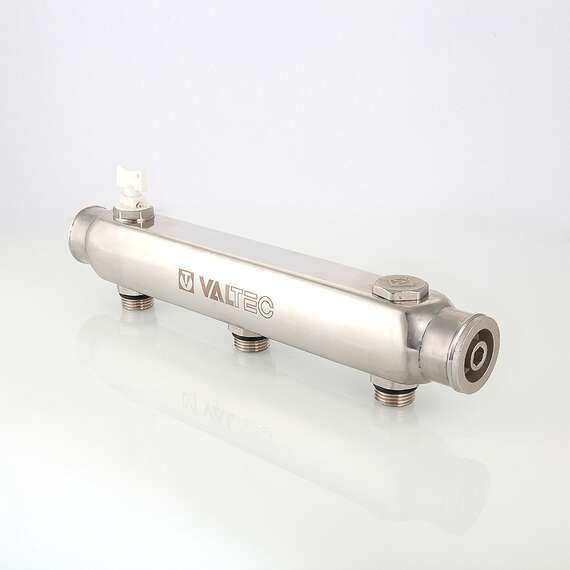 Коллектор НР из нерж. стали с МО расстоянием выходов 100 мм 1 1/2",6x3/4" VALTEC, Диаметр коллектора: 1 1/2", Количество выходов: 6, фото , изображение 2