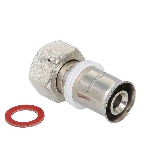 Муфта МП пресс с накидной гайкой 20x1/2" VALTEC, Диаметр трубы МП: 20, Размер муфты с резьбой: 20x1/2", фото 