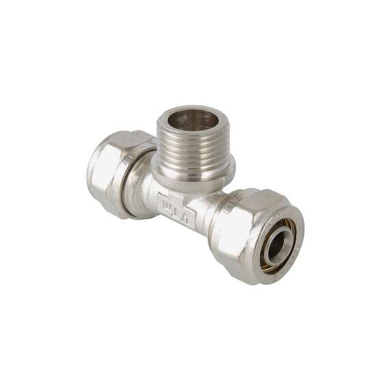 Тройник МП обжимной с НР 26x3/4"x26 VALTEC, Диаметр трубы МП: 26, Размер: 26x3/4"x26, фото 