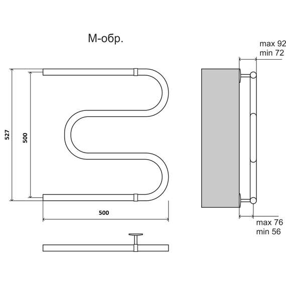 Полотенцесушитель водяной AISI 25 М-образный 500х500 3/4"   TERMINUS, фото , изображение 2