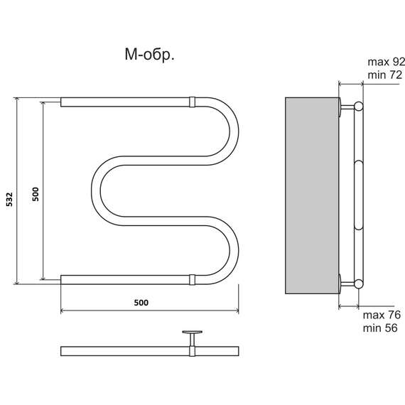 Полотенцесушитель водяной AISI 32*2 мм М-образный 500х500 1"   TERMINUS, фото , изображение 2