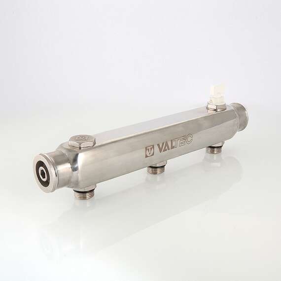 Коллектор НР из нерж. стали с МО расстоянием выходов 100 мм 1 1/2",5x3/4" VALTEC, Диаметр коллектора: 1 1/2", Количество выходов: 5, фото , изображение 2