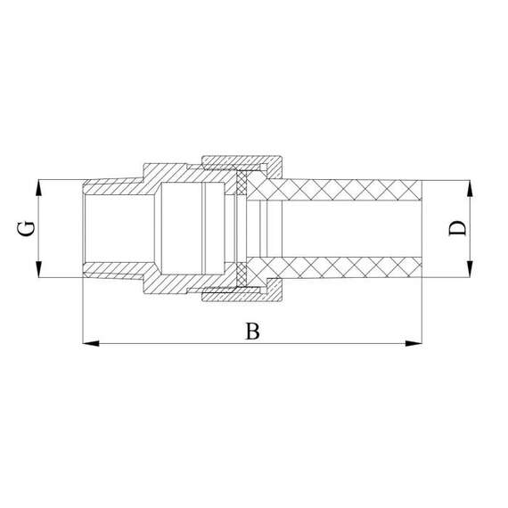 Муфта полипропиленовая резьбовая разъемная с металлической НР 20x1/2"  сер. HEISSKRAFT, Диаметр трубы ППР: 20, Размер разъемная с металлической НР: 20x1/2", фото , изображение 2
