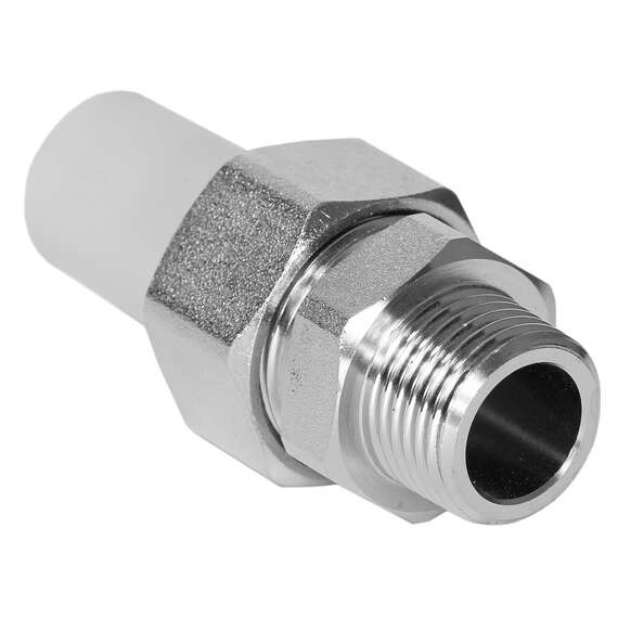 Муфта полипропиленовая резьбовая разъемная с металлической НР 20x1/2"  сер. HEISSKRAFT, Диаметр трубы ППР: 20, Размер разъемная с металлической НР: 20x1/2", фото 