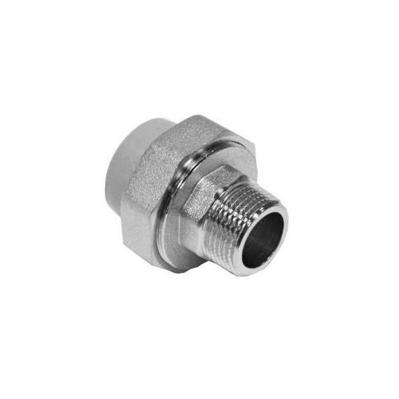Муфта полипропиленовая разъемная с металлической НР 20x1/2" (под трубу) ЕКО сер. HEISSKRAFT, Диаметр трубы ППР: 20, Размер разъемная с металлической НР: 20x1/2" (под трубу), фото 