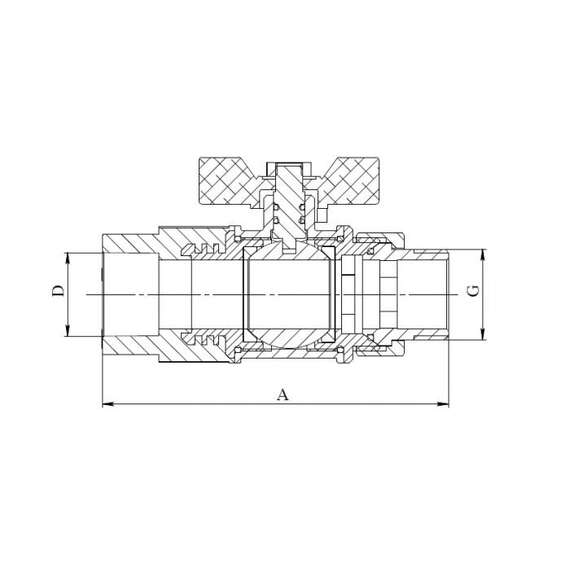 Кран шаровый комбинированный "американка" (для отопления) с НР полипропиленовый 25x3/4" сер. HEISSKRAFT, Размеры ППР с дюймами: 25x3/4", Диаметр трубы ППР: 25, фото , изображение 2