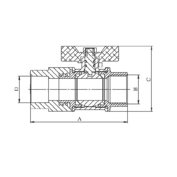 Кран шаровый комбинированный "американка" (для отопления) с ВР ППР 20x1/2" сер. HEISSKRAFT, Размеры ППР с дюймами: 20x1/2", Диаметр трубы ППР: 20, фото , изображение 2