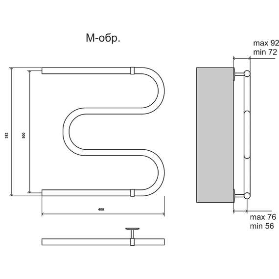 Полотенцесушитель водяной AISI 32*2 мм М-образный 500х400 1"   TERMINUS, фото , изображение 2