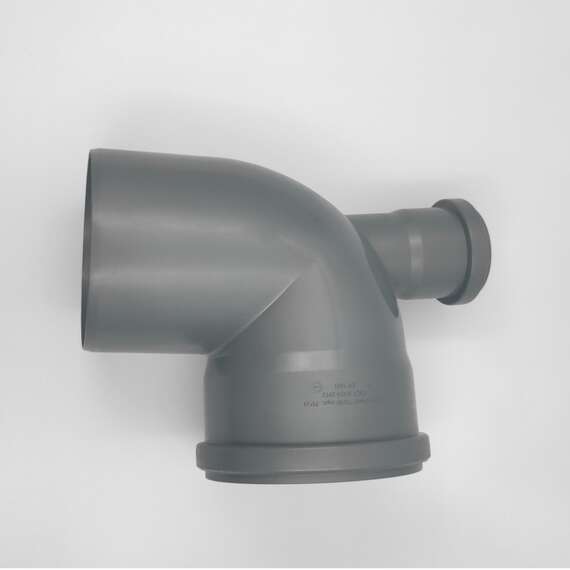 Отвод с выходом на 50 внутр. канализация D 110x90° вверх Lammin, Диаметр канализационной трубы: 110, Тип отвода: вверх, фото , изображение 2