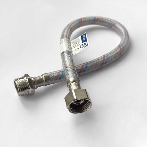 Гибкая подводка для воды с ПВХ покрытием 50см G1/2"ВР-G1/2"НР AQUALINE, Длина гибкой подводки (см): 50, фото , изображение 2 Гибкая подводка для воды с ПВХ покрытием 50см G1/2"ВР-G1/2"НР AQUALINE, Длина гибкой подводки (см): 50, фото , изображение 2