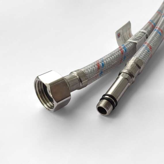 Гибкая подводка для воды с ПВХ покр. 60см G1/2"ВР-М10 НР (ПАРА штуцер 18мм + штуцер 35мм ) AQUALINE, Длина гибкой подводки (см): 60, фото , изображение 3