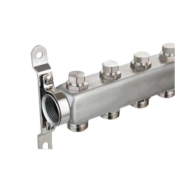 Коллекторная группа из нерж.стали с рег.клап, воздухоотводчиками и дренаж.клап. 1",7x3/4" AQUALINK, Диаметр коллектора: 1", Количество выходов: 7, фото , изображение 2