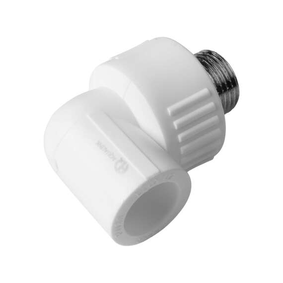 Угол резьбовой полипропиленовый с металлической НР 25x3/4" бел. AQUALINK, Размер с металлической НР: 25x3/4", Диаметр трубы ППР: 25, фото , изображение 2