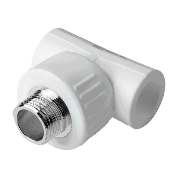 Тройник полипропиленовый переходной на НР 32х1/2" бел. AQUALINK, Диаметр трубы ППР: 32, Размер тройника переходного на резьбу: 32х1/2", фото 