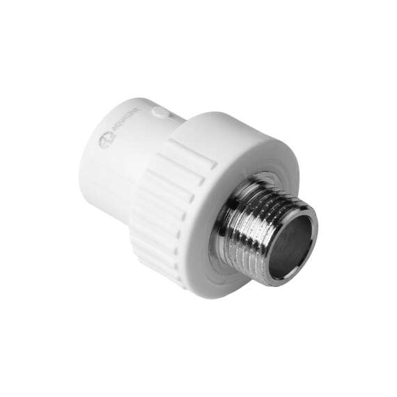 Муфта полипропиленовая резьбовая с металлической НР 25x1/2"  бел. AQUALINK, Диаметр трубы ППР: 25, Размер с металлической НР: 25x1/2", фото 