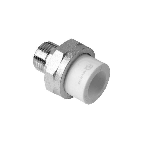 Муфта полипропиленовая резьбовая разъемная с металлической НР 20x1/2"  бел. AQUALINK, Диаметр трубы ППР: 20, Размер разъемная с металлической НР: 20x1/2", фото , изображение 3