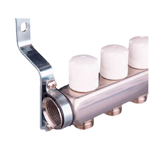 Коллекторная группа из нерж. стали с расходомерами и дренажным краном 1",3x3/4" AQUALINK, Диаметр коллектора: 1", Количество выходов: 3, фото , изображение 3