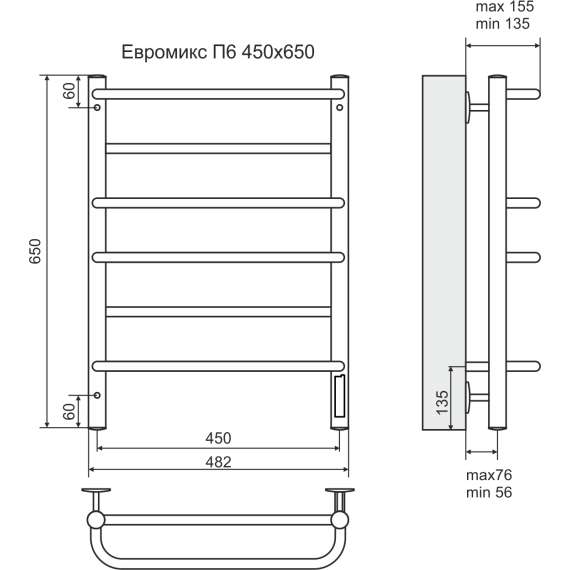 Полотенцесушитель электрический Евромикс П6 450х650   450 TERMINUS, фото , изображение 2