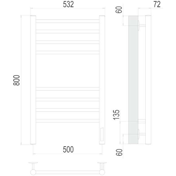 Полотенцесушитель электрический Аврора КС с диммером П8 500х800  белый матовый 500 TERMINUS, фото , изображение 2