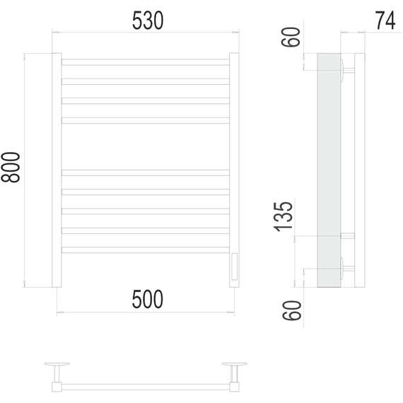 Полотенцесушитель электрический Ватикан КС с диммером П8 500х800  чёрный матовый 500 TERMINUS, фото , изображение 2