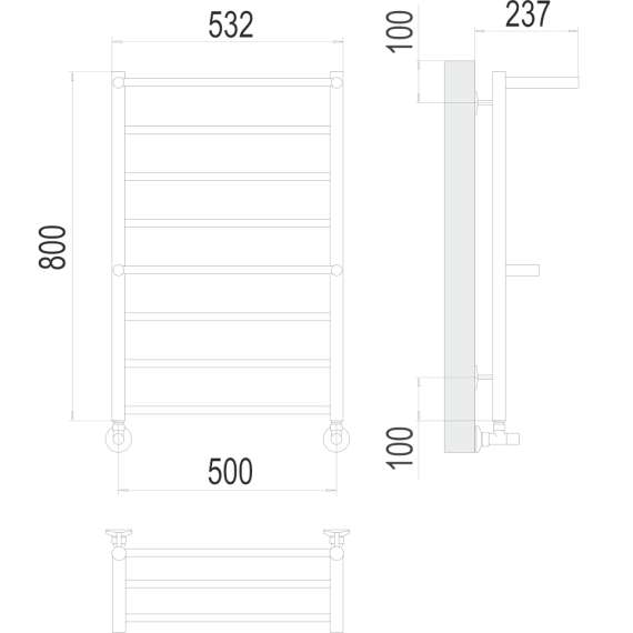 Полотенцесушитель водяной Анкона П8 с полками 500х800  нижнее подключение  500 TERMINUS, фото , изображение 2