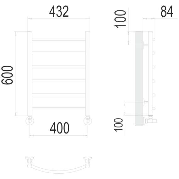 Полотенцесушитель водяной Классик П6 400х600  нижнее подключение  400 TERMINUS, фото , изображение 2