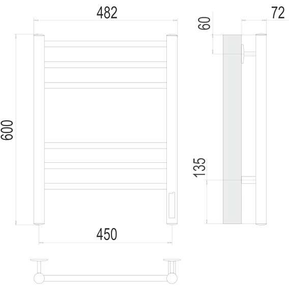 Полотенцесушитель электрический Аврора КС с диммером П6 450х600  чёрный матовый 450 TERMINUS, фото , изображение 3
