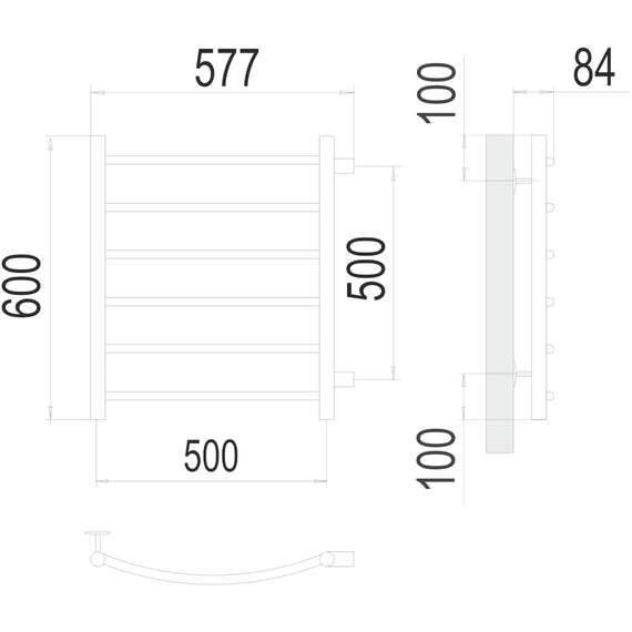 Полотенцесушитель водяной Классик П6 500х600  боковое подключение  500 TERMINUS, фото , изображение 3