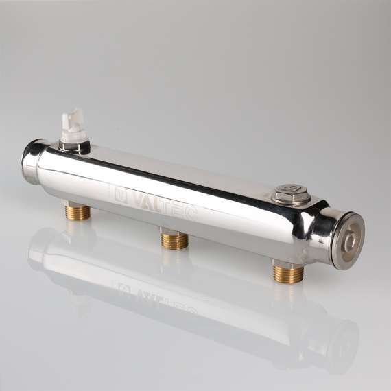 Коллектор НР из нерж. стали с МО расстоянием выходов 100 мм 1",8x1/2" VALTEC, Диаметр коллектора: 1", Количество выходов: 8, фото , изображение 3