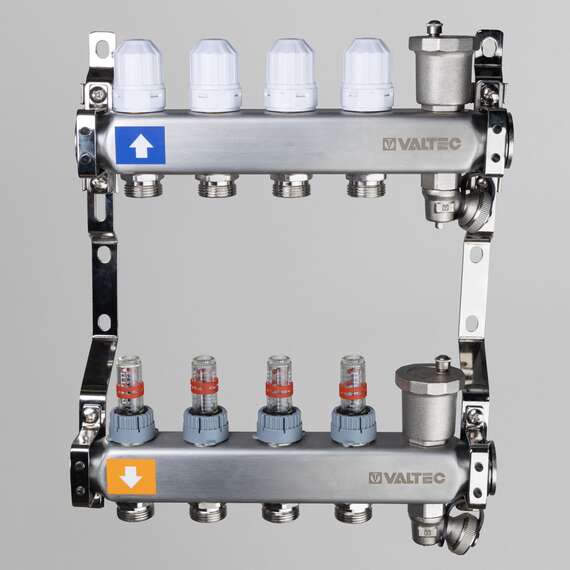 Коллекторная группа из нерж. стали с расходомерами и регул. клап. 1",6x3/4", "евроконус" VALTEC, Диаметр коллектора: 1", Количество выходов: 6, фото , изображение 3 Коллекторная группа из нерж. стали с расходомерами и регул. клап. 1",6x3/4", "евроконус" VALTEC, Диаметр коллектора: 1", Количество выходов: 6, фото , изображение 3