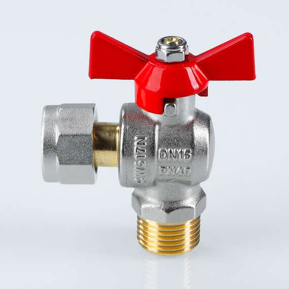 Кран шаровой VALTEC угловой с накидной гайкой и НР 1/2" бабочка, фото , изображение 3