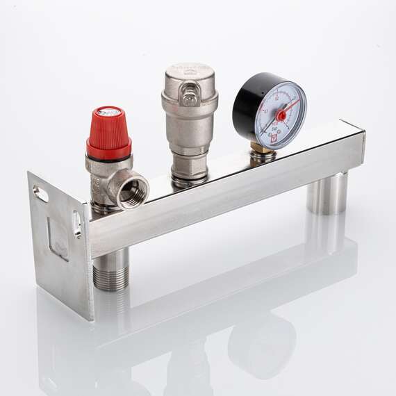 Группа безопасности из нержавеющей стальная консольная (с манометрами 0-4 бар)   VALTEC, фото , изображение 2