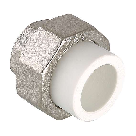 Муфта полипропиленовая резьбовая разъемная с металлической ВР 20x1/2"  бел. VALTEC, Диаметр трубы ППР: 20, Размер разъемная с металлической ВР: 20x1/2", фото 